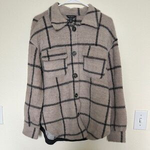 Tribal Furry Soft Plaid Button-Up Shacket / Shirt Jacket